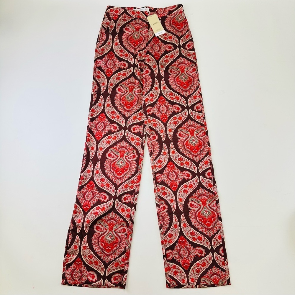 Mango NEW medallion print sateen pant Size 2 Dakota Chinoiserie Cocktail Party